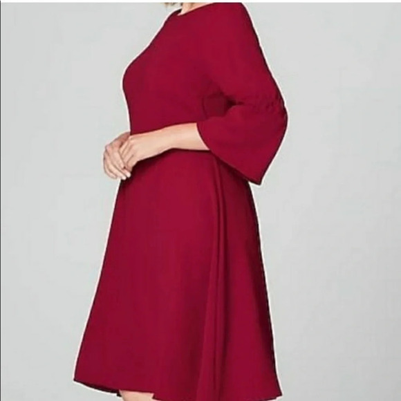 Christian Siriano for J Jill Bell Sleeve Corpcore Burgundy Red Plus Size Dress - Picture 3 of 7